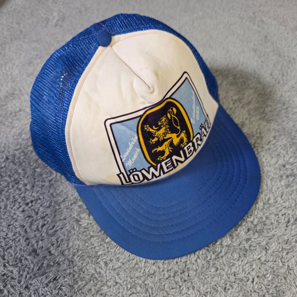 Civic Caps OSFA Trucker Hat Blue‎ Lowenbrau Beer Munich Lion Vintage Snapback